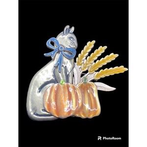 VTG KC Kenneth Cole Enamel Autumn Leaf Pumpkin Brooch Pin 2"